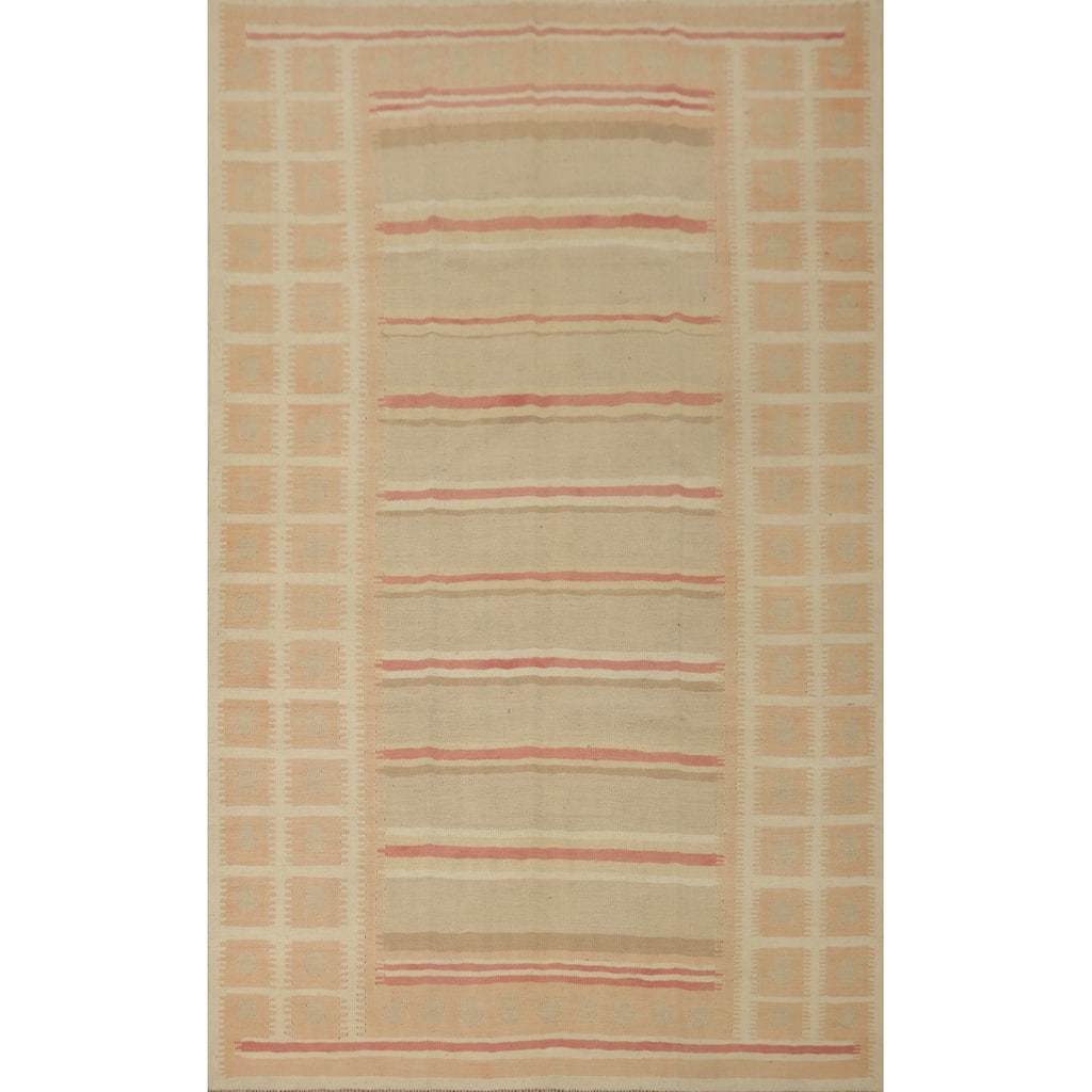 Hand Woven Southwestern Wool Beige Geometric Area Rug - 8' 11'' X 5' 11''
