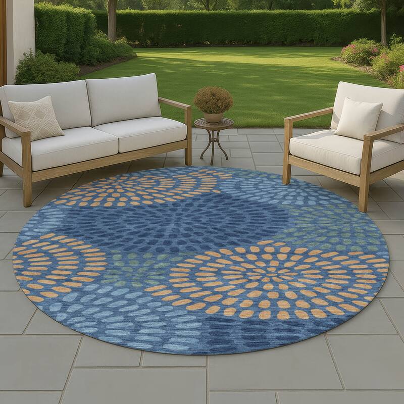 Machine Washable Indoor/ Outdoor Casual Ric Chantille Rug - Navy - 8' x 8'