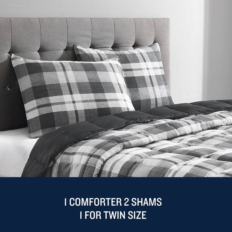 Nautica Crossview Plaid Microsuede Reversible Charcoal Comforter Set