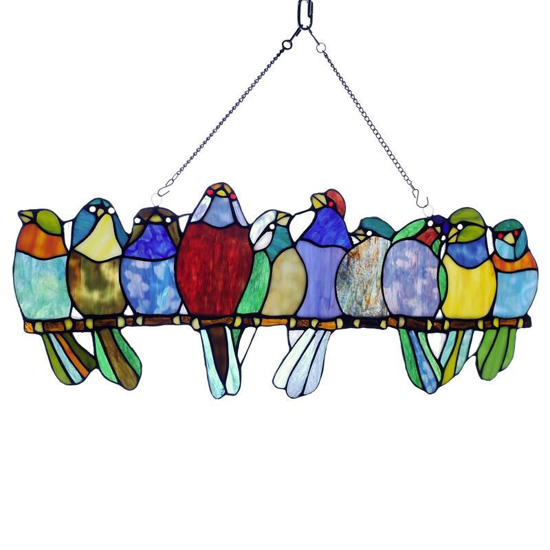 Perching Birds Design Multicolor Tiffany Style Glass