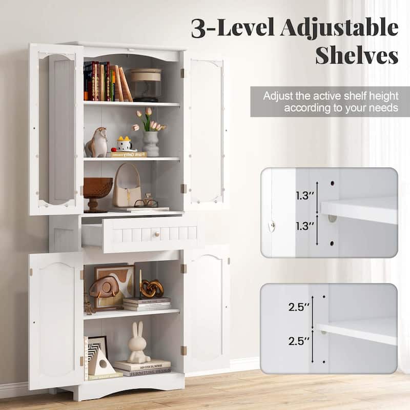 Costway 63" Tall Bathroom Cabinet with Tempered Glass Doors Adjustable - See Details