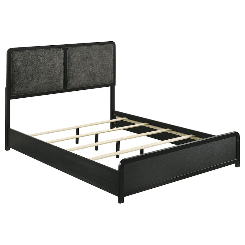 Cavelle 51-inch Upholstered Eastern King Bed in Black with Charcoal Fabric and Rounded Corners for Stability