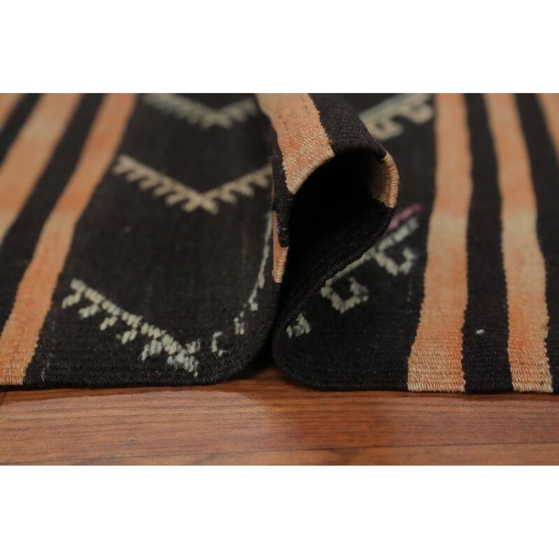 Hand Woven Oriental 100% Wool Carpet Southwestern Tribal Black Kilim Runner Rug - 11' 9'' X 3' 2''