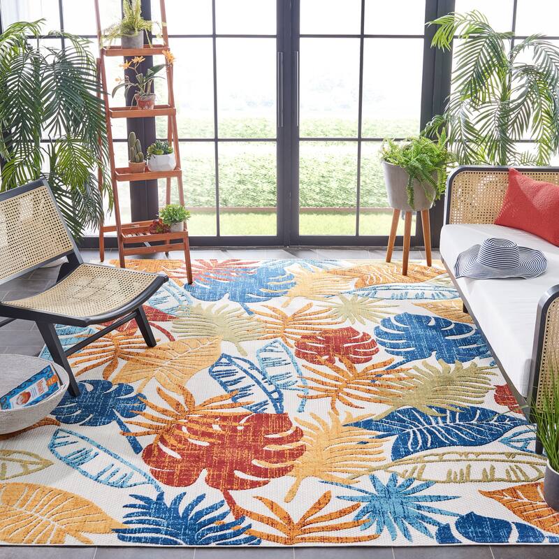 SAFAVIEH Cabana Leala Indoor/ Outdoor Waterproof Patio Floral Rug - 8' x 10' - Cream/Red