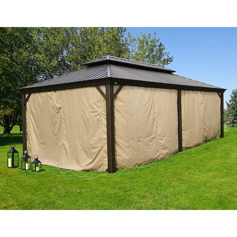 Kozyard Alexander 12'X20' Hardtop Aluminum Permanent Gazebo with a Mosquito Net and Privacy Sidewalls