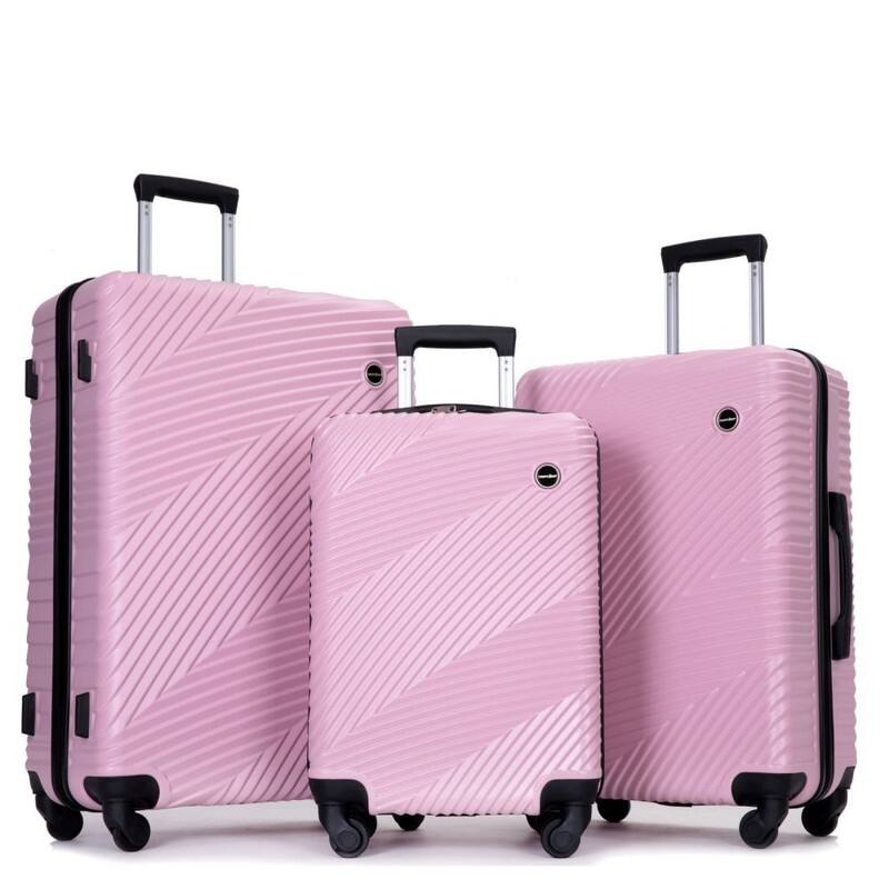 3 Piece PC+ABS Suitcase Luggage Sets with Two Hooks and Spinner Wheels,Pink