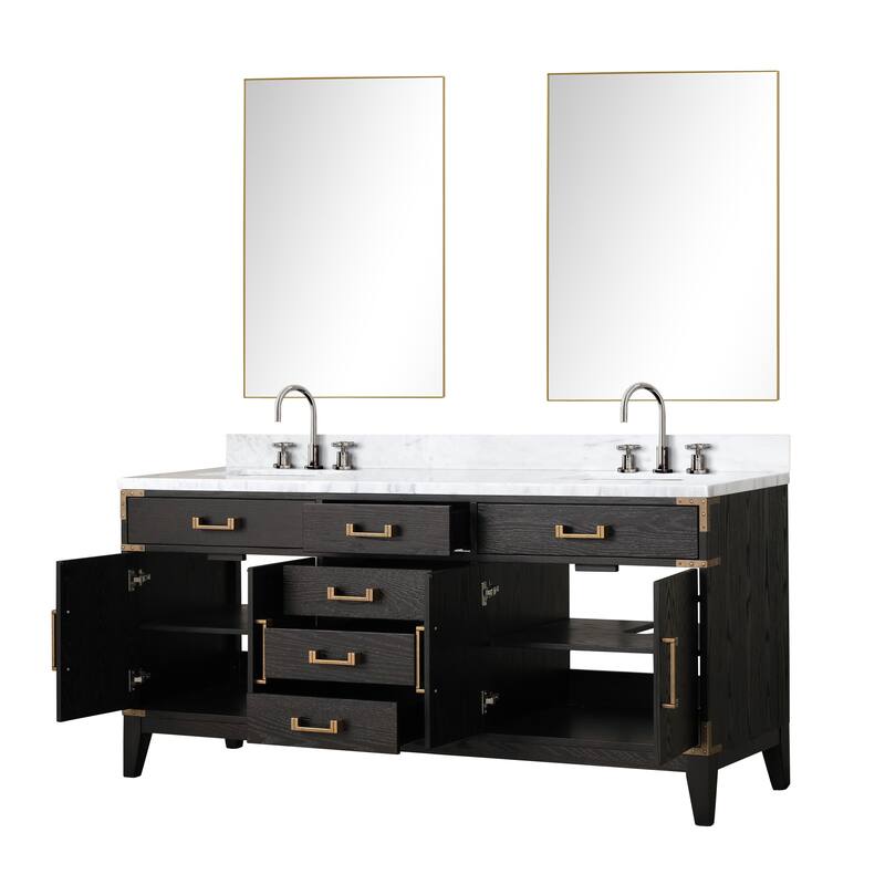 Lexora Laurel Bath Vanity, Carrara Marble Top, Faucet Set, and Mirror