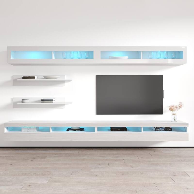 Fly I2 35TV Wall-mounted Floating Modern Entertainment Center Set - White