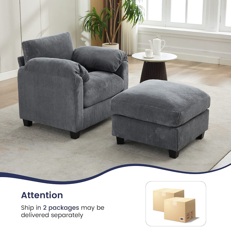 Corduroy Single Sofa Chiar with A Removable Ottoman