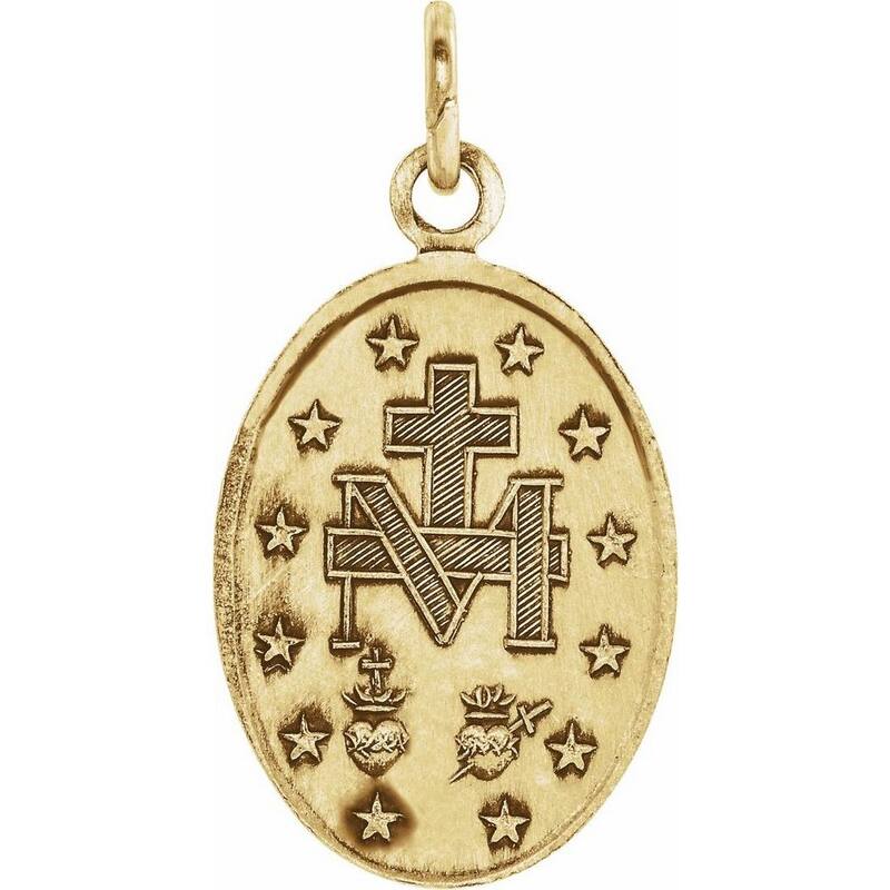Curata 14k Yellow Gold 15x11mm Polished Oval Miraculous Medal Necklace, 16"