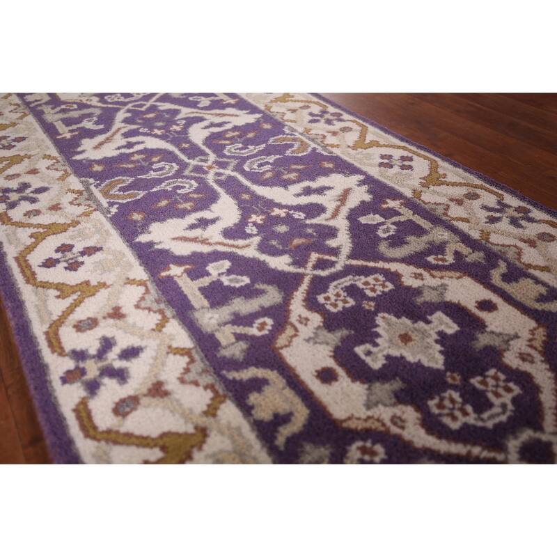 Purple Oushak Oriental Runner Rug Hand-Knotted Hallway Wool Carpet - 2'6"x 10'0"