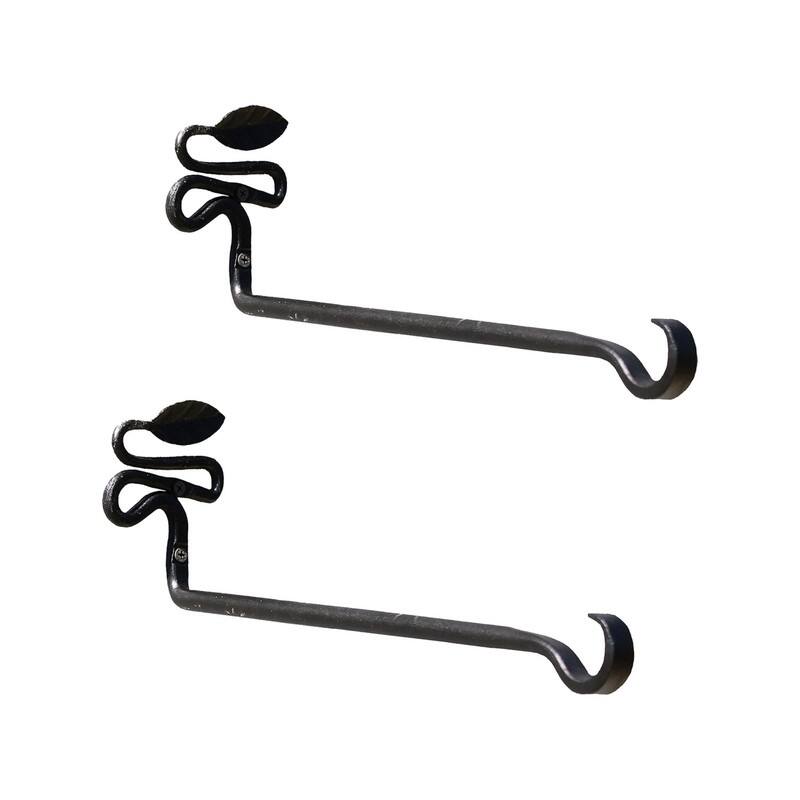 Achla Designs Set of 2 Decorative Squiggle Leaf Wall Brackets, 4.75 Inch Tall, Black Powder Coat Finish