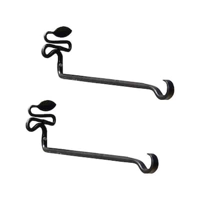 Achla Designs Set of 2 Decorative Squiggle Leaf Wall Brackets, 4.75 Inch Tall, Black Powder Coat Finish