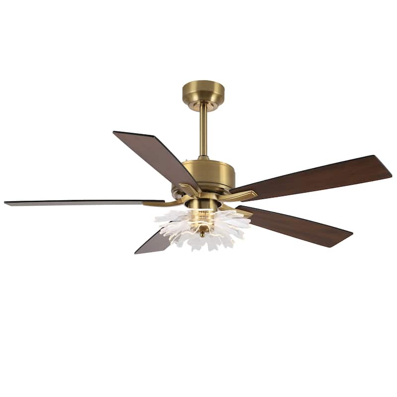 52" Modern Gold Acylic Flower Diammable Ceiling Fan with Light and Remote