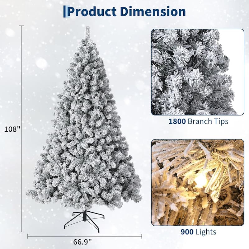 Foldable Metal Base Snowy Flocked Artificial Christmas Tree - N/A