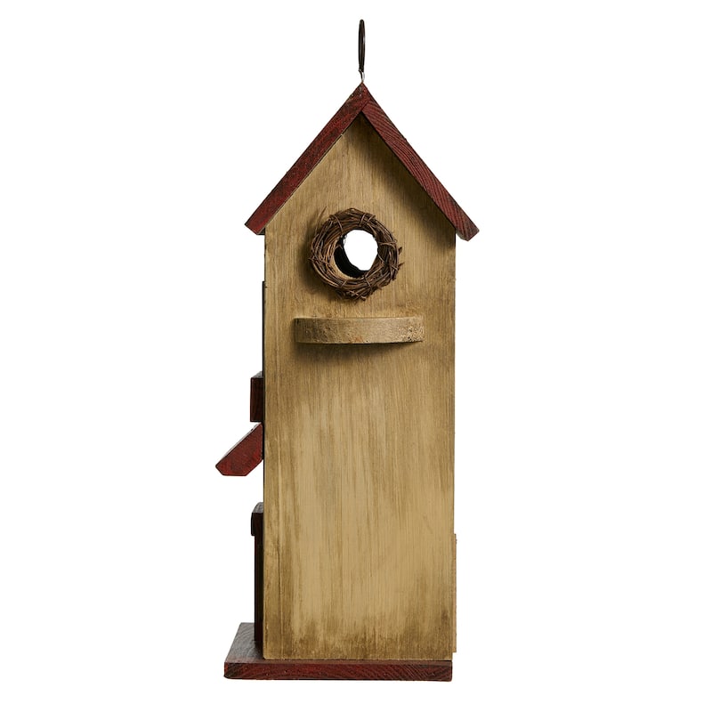 Glitzhome 14.25"H Solid Wood Cottage Decorative Garden Birdhouse - 6.75''L X 5.50''W X 14.25''H