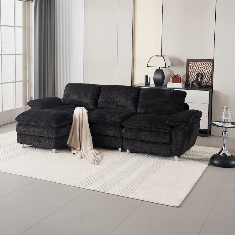 Modern Deep 3-Seat Sofa Couch with Ottoman