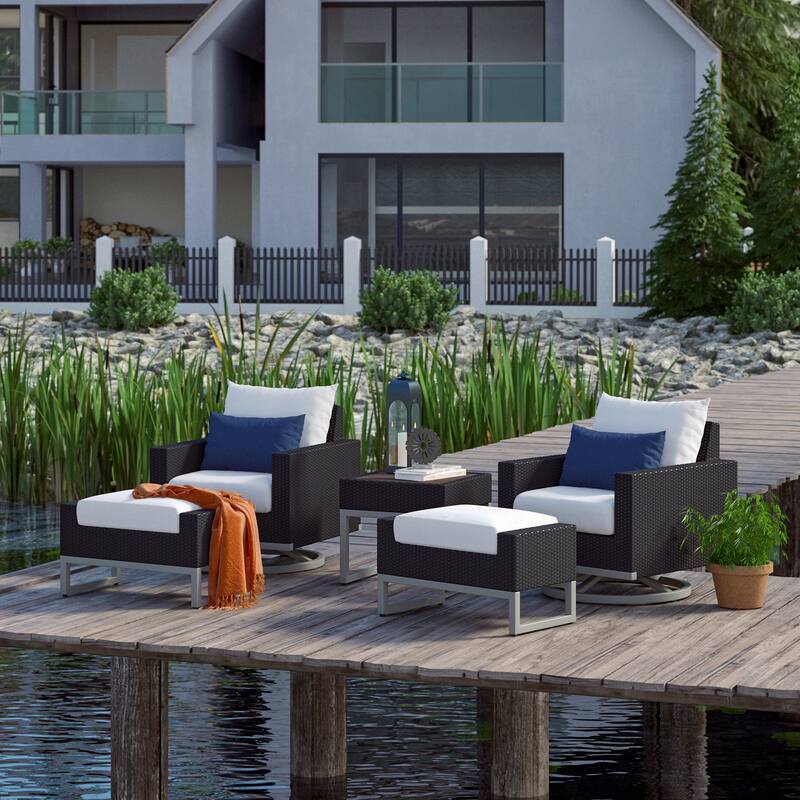 Milo Espresso 5 Piece Sunbrella Outdoor Patio Motion Club Set