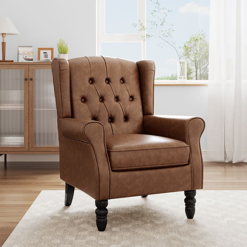Modern Vegan Leather Upholstered Button Tufted Armchair - Brown