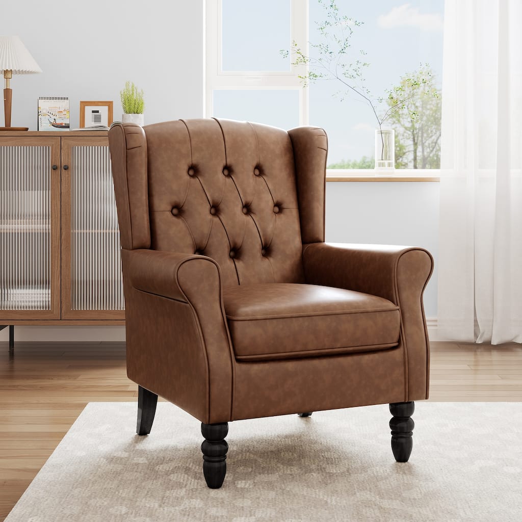 Modern Vegan Leather Upholstered Button Tufted Armchair
