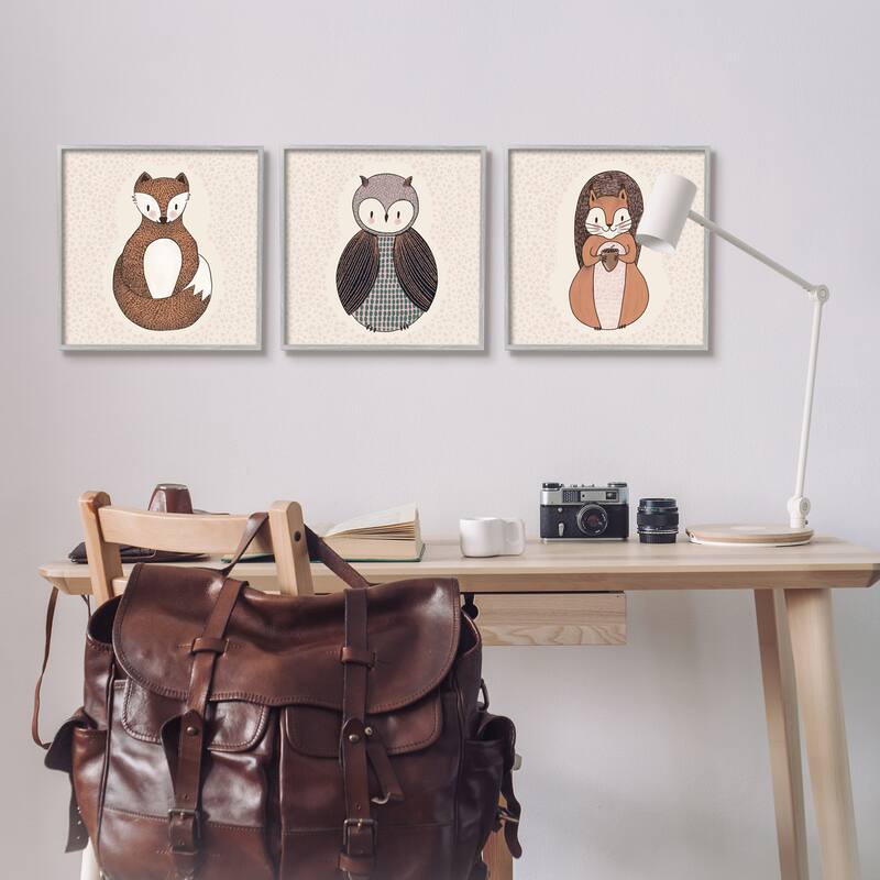 Stupell Stylized Animal Portraits Kids Owl Fox Squirrel 3 Piece Framed Wall Art, Design by Birgit Maria Kiennast