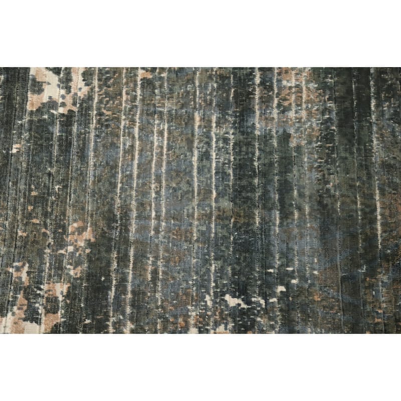 Hand Knotted Oriental Viscose Silk Carpet Modern Abstract Greys & Charcoal Abstract Area Rug - 7' 8'' X 5' 7''