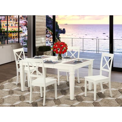 East West Furniture 5 Piece Dinette set Rectangle Dining Room Table with Butterfly Leaf and 4 Dining Chairs, Linen White