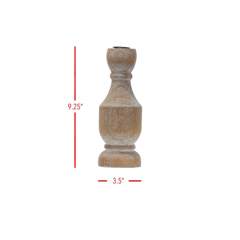 Foreside Home & Garden Natural Whitewashed Large Taper Candle Holder - 3.5 x 3.5 x 9.25