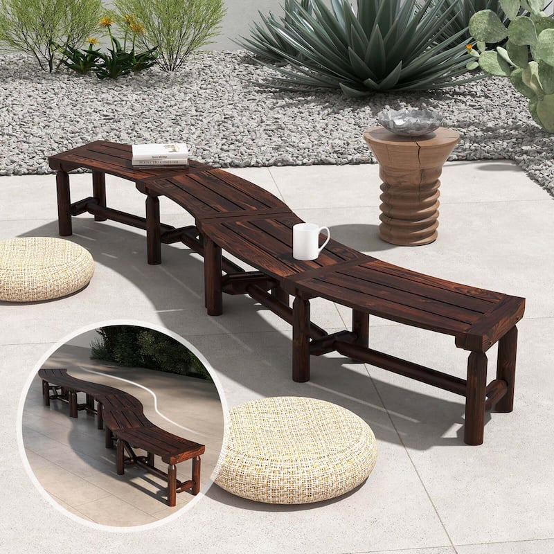 Costway Patio Curved Bench Carbonized Wood Dining Bench for Round - See Details