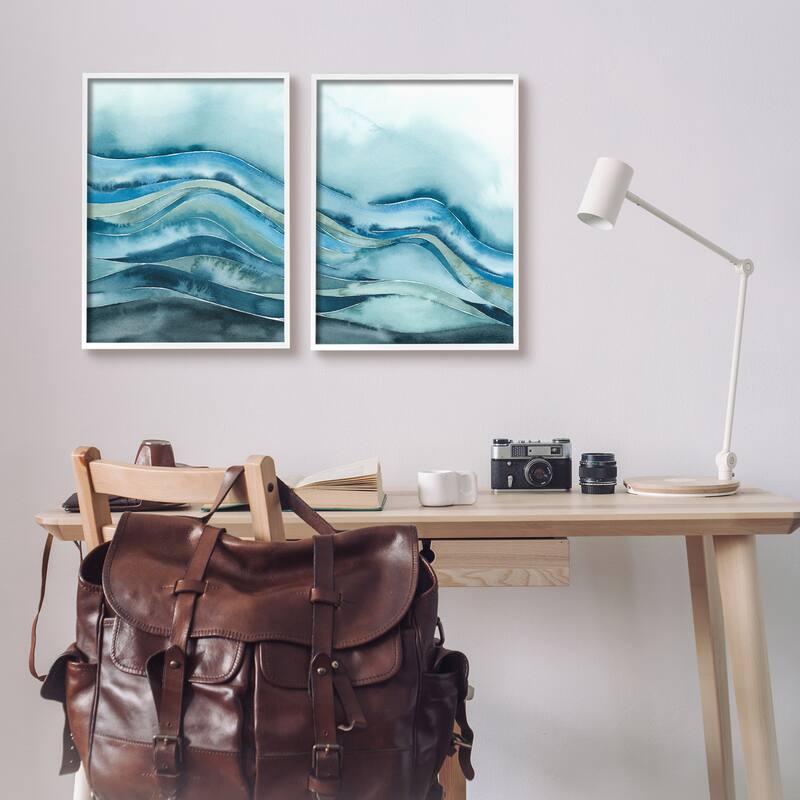 Stupell Abstract Blue Wave Seascape Tranquil Ocean Pattern Framed 2 Piece Wall Art - White