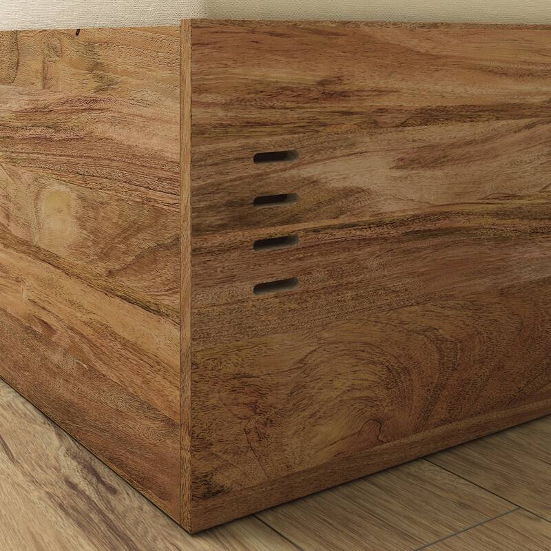 Twin Bed with Storage Drawers in Brown Finish - Space-Saving Platform Design