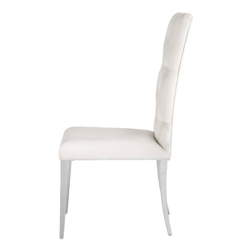 Kery 20 Inch Set of 2 Side Chairs, White Velvet, Tall Flared Tufted Back