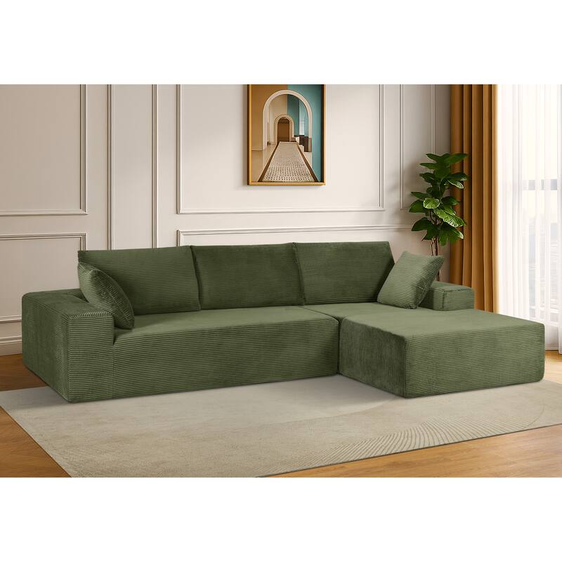 Modular Sleeper Sofa with Wide Armrest Corduroy L Shaped Sectional Couches for Living Room, No Assembly - Dark Green - Right Facing
