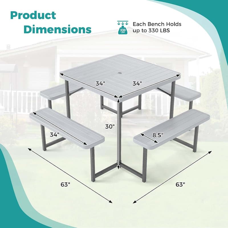 Outdoor Picnic Table HDPE Picnic Camping Table Set for 4-8 Person