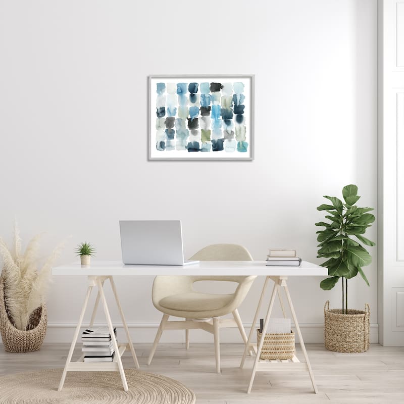 Stupell Ocean Inspired Abstract Tiles Blue Green Watercolor Framed Giclee Texturized Art by Grace Popp