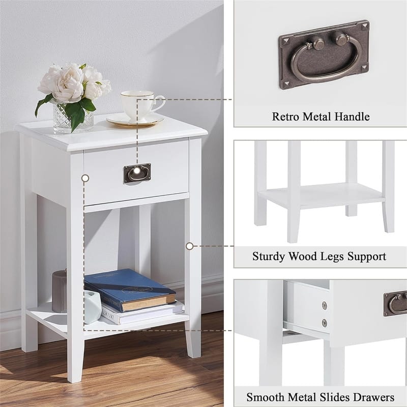 Nightstands Set of 2 Side End Table with Drawers for Bedroom