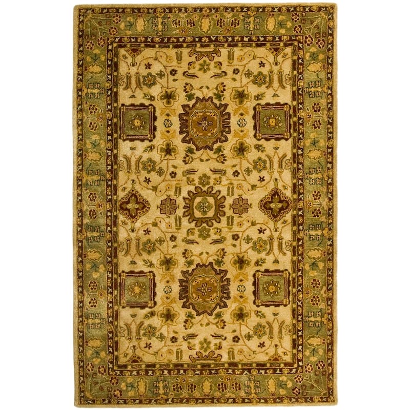 SAFAVIEH Handmade Taj Mahal Ardijana Traditional Oriental Wool Rug - 2'6" x 12' Runner - Ivory/Green