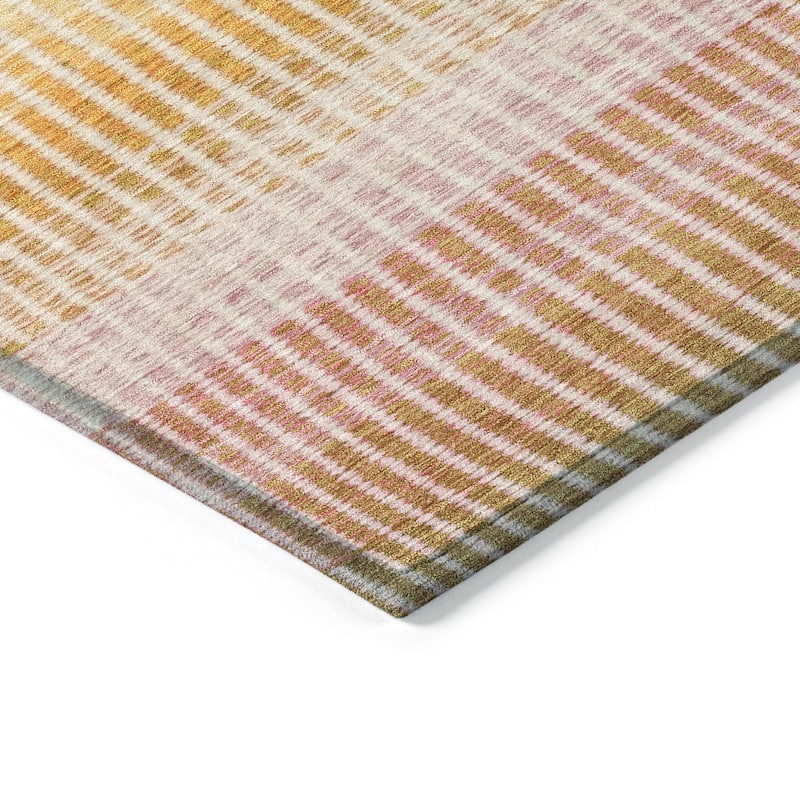 Machine Washable Indoor/ Outdoor Contemporary Stripes Chantille Rug