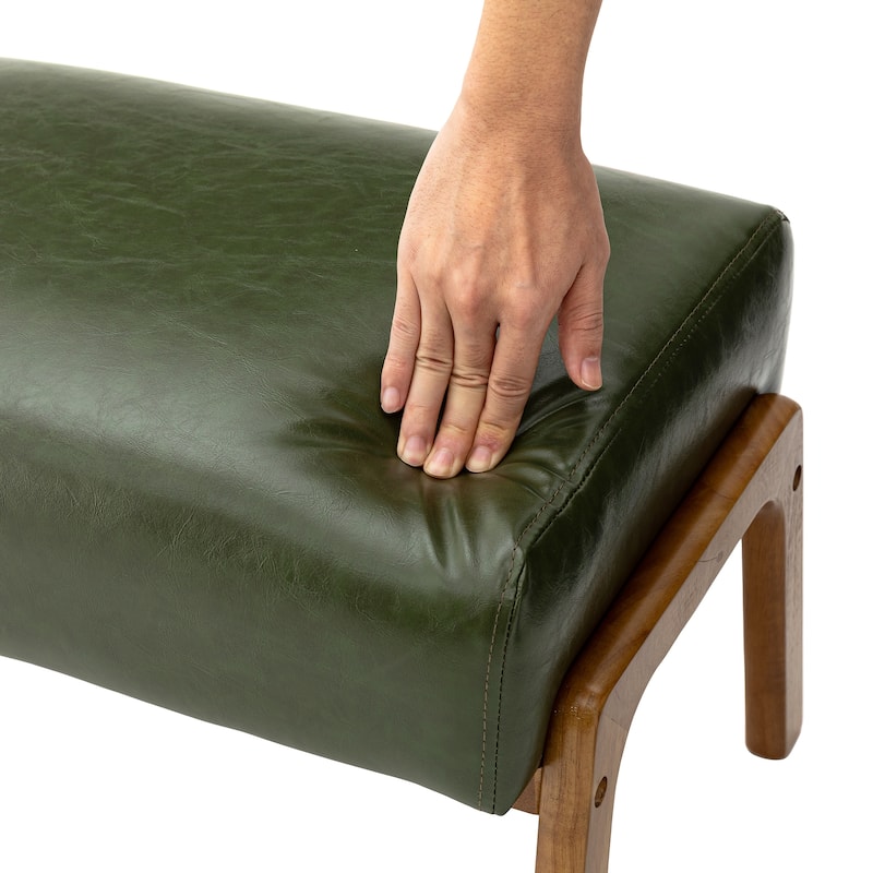 Glitzhome Set of 2 Mid-century Leatherette Ottoman Accent Stools