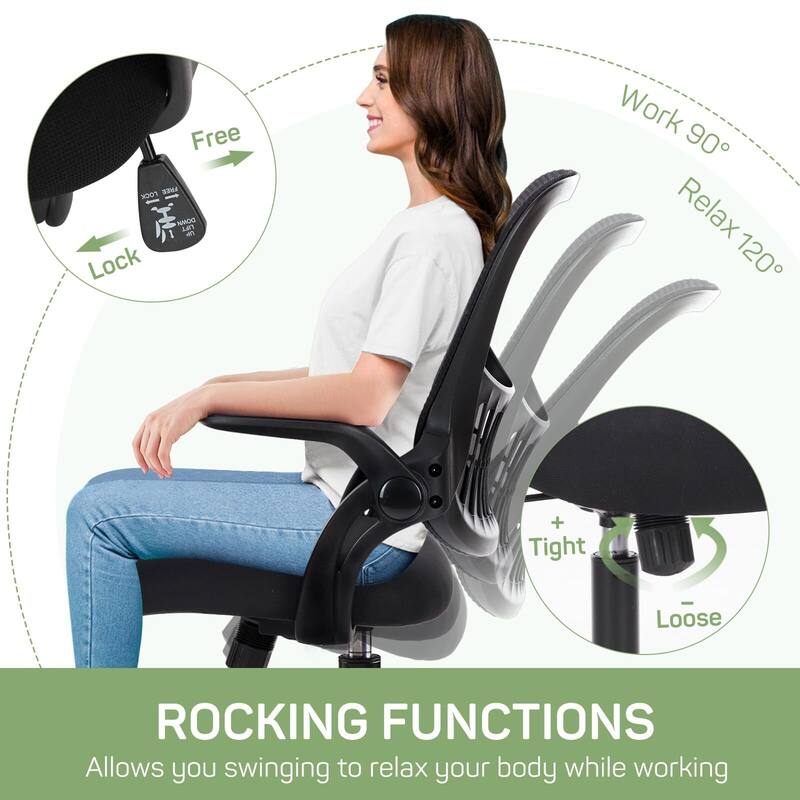 Mesh Adjustable Height Ergonomic Office Chair Mid-Back Swivel Rolling with Flip-up Armrests - N/A