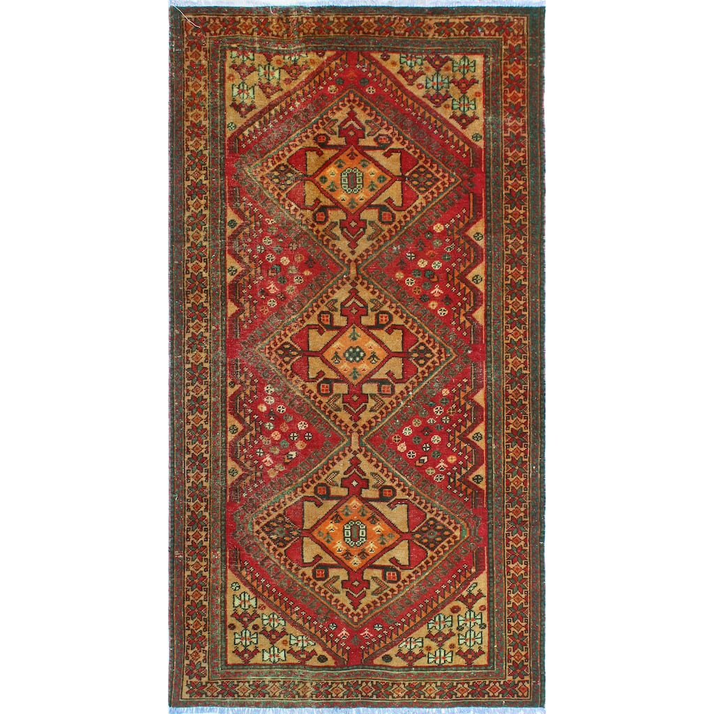 Noori Rug Fine Vintage Distressed Serap Red/Beige Runner - 4'9" x 9'7"