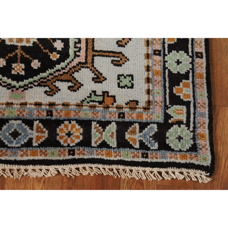 Hand Knotted Oriental 100% Wool Carpet Transitional Geometric Greys & Charcoal Khotan Area Rug - 5' 1'' X 3' 0''