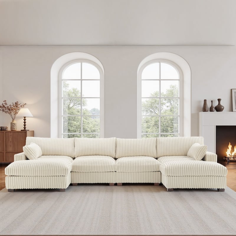 Oversied Plush Corduroy Fabric Modular Sectional Sofa with Chaise, Ottoman