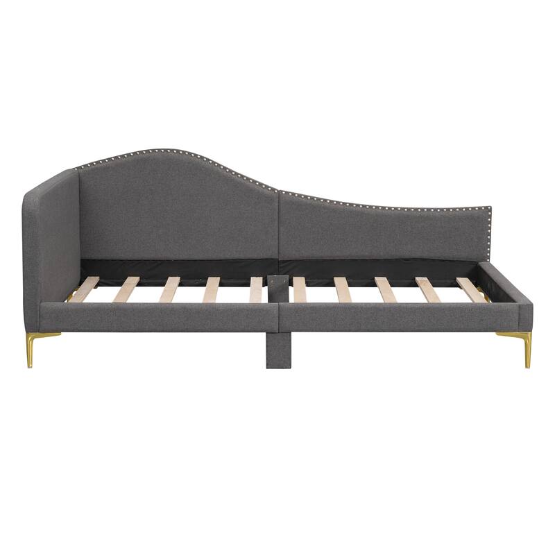 Grey Twin Size Modern Upholstered Daybed with Armrest and Headrest