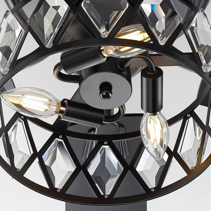 52" Flush Mount 5-Blade Modern Crystal Indoor Ceiling Fan with Light Kit and Remote