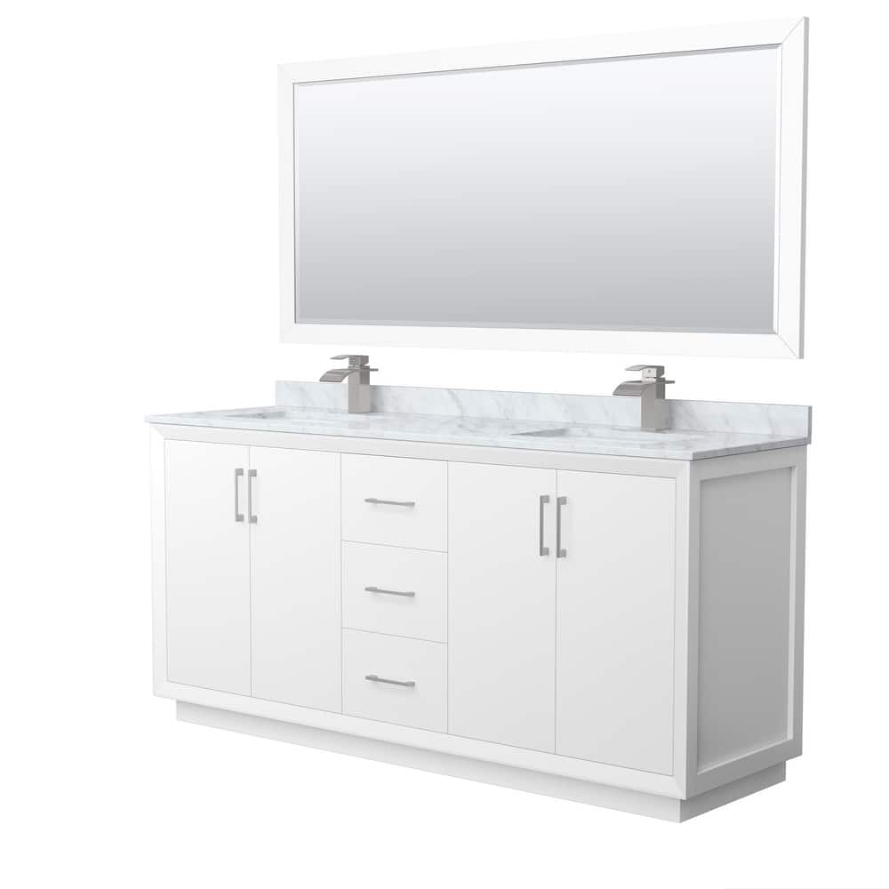 Strada 72-Inch Double Vanity Set, Carrara Marble Top, 70-Inch Mirror