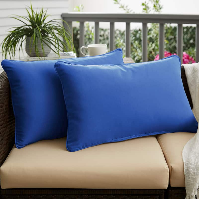 Sorra Home Sunbrella Outdoor Corded Pillow Single - Sunbrella - Canvas True Blue/Canvas True Blue - 16 in H x 26 in W x 6 in D