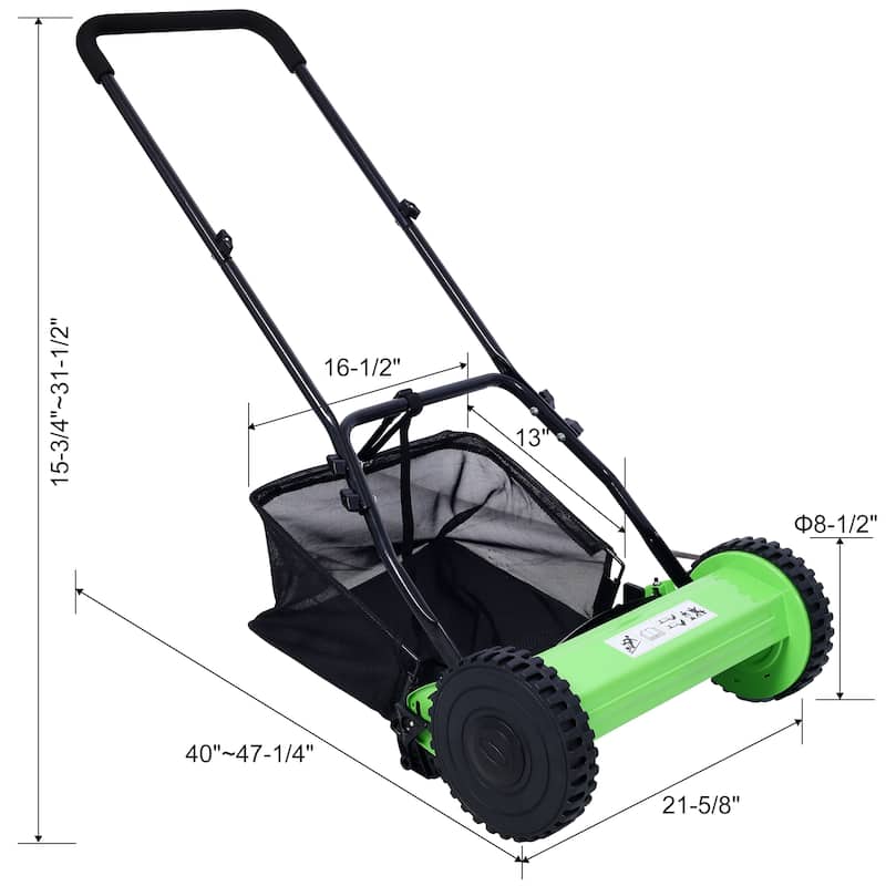 16-Inch 5-Blade Push Reel Lawn Mower with Grass Catcher