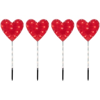 4ct Red Heart Valentine's Day Pathway Marker Lawn Stakes Clear Lights