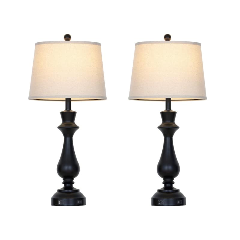 Modern 30-Inch Table Lamps with Touch Control, USB & Type-C Ports, and AC Outlet (Set of 2)